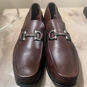 Salvatore Ferragamo Brown Leather Loafers with Silver Accents